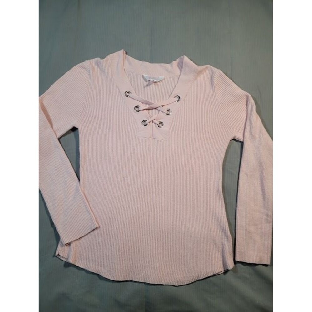 No Boundaries Pink Ribbed Lace-Up Sweater L.. Q-22
